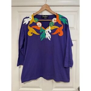 Philip Noel‎ Vintage Top Stud Leather Applique M L Wearable Art Artist Creative